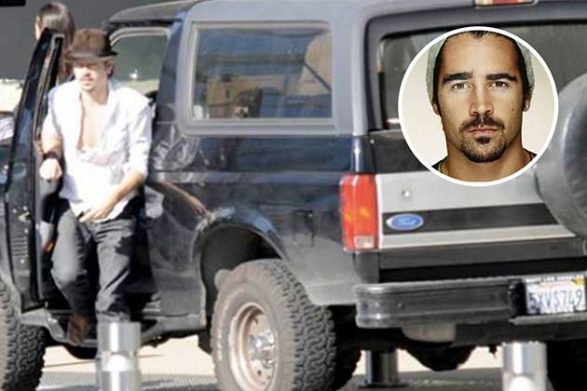 colin farrell getting out of his vintage suv