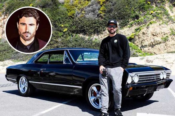 brody jenner sitting on the hood of his vintage car