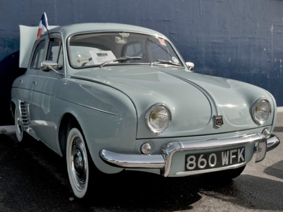a pale baby blue renault dauphine