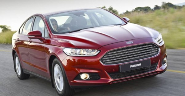 a red 2017 ford fusion