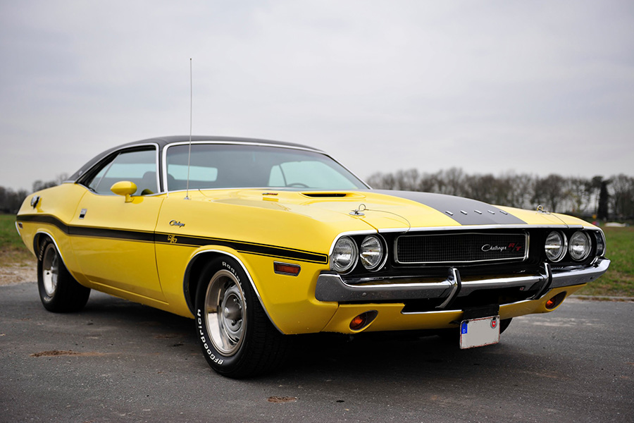 a yellow 1970 dodge challenger