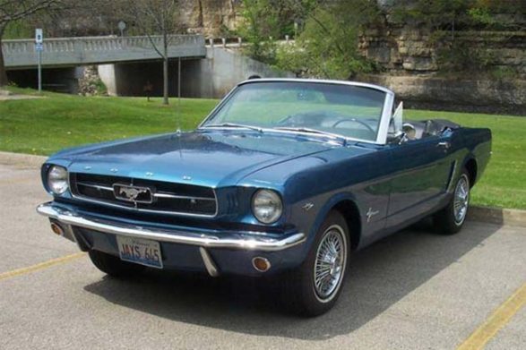 a blue ford mustang convertible
