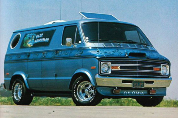 a blue 1975 dodge ram van