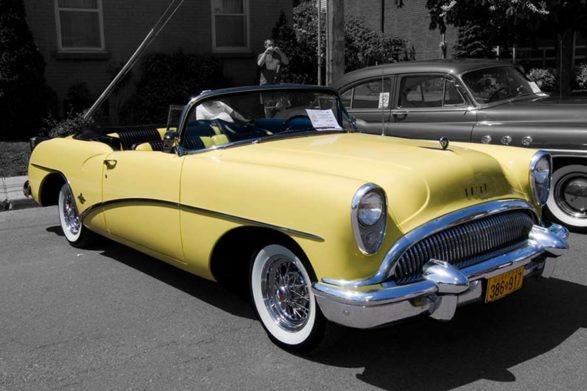 a yellow 1954 buick skylark