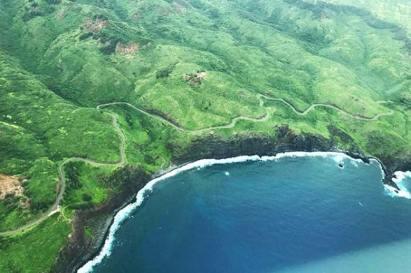 a view of the hana highway in hawaii from the air