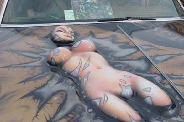 a body form merged into the hood of a car
