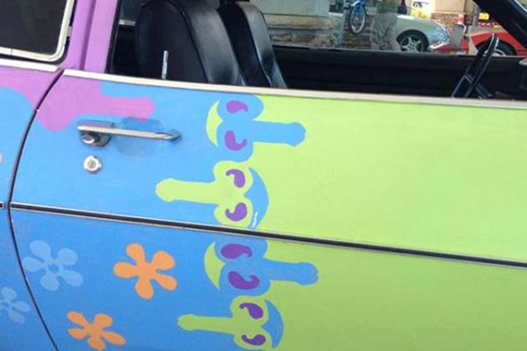 an abstract paint job that looks like genitalia on a vehicle