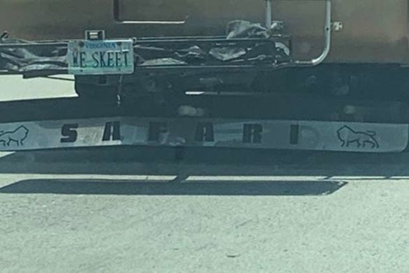 an RV with a license plate that says WE SKEET