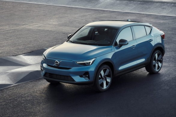a teal blue volvo c40 recharge electric suv