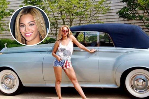 beyonce and her powder blue convertible