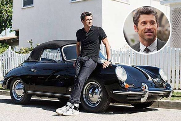 patrick dempsey leaning on his black convertible