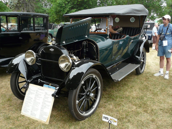 1917 Chevrolet Series D with the hood up showing the engine compartment