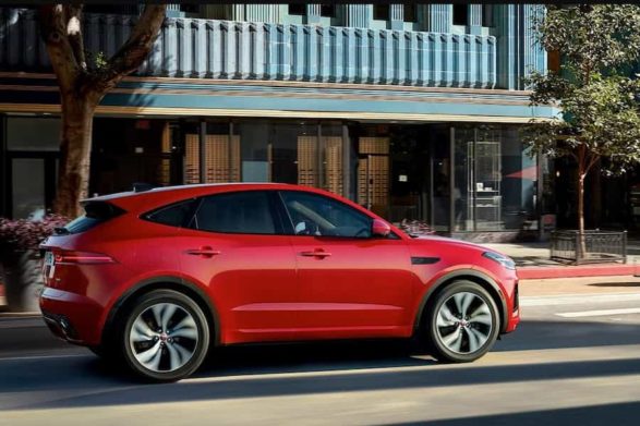 a red 2021 jaguar e-pace