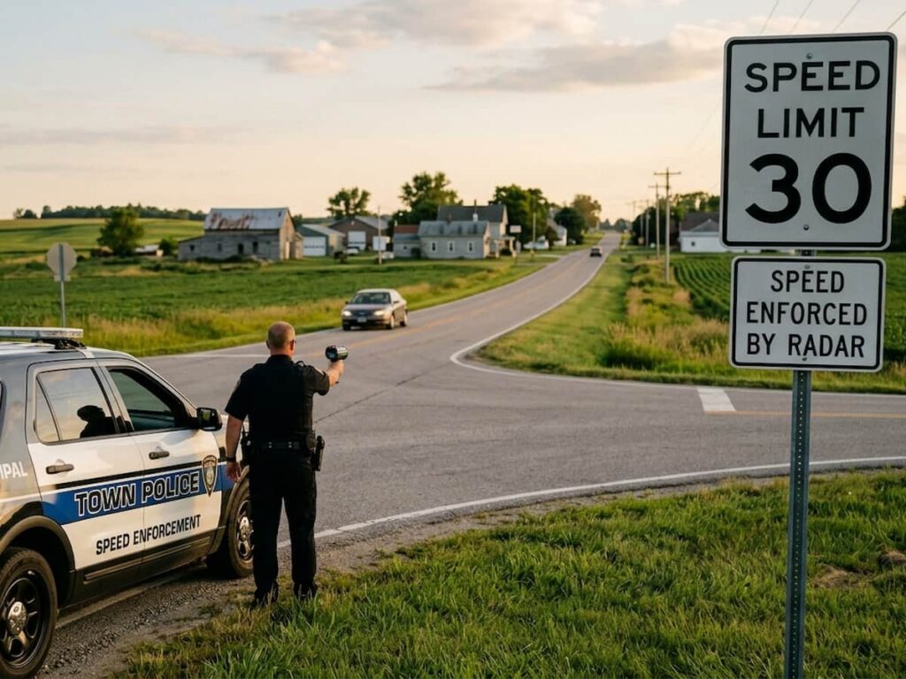 a cop performs a speed test with a radar gun
