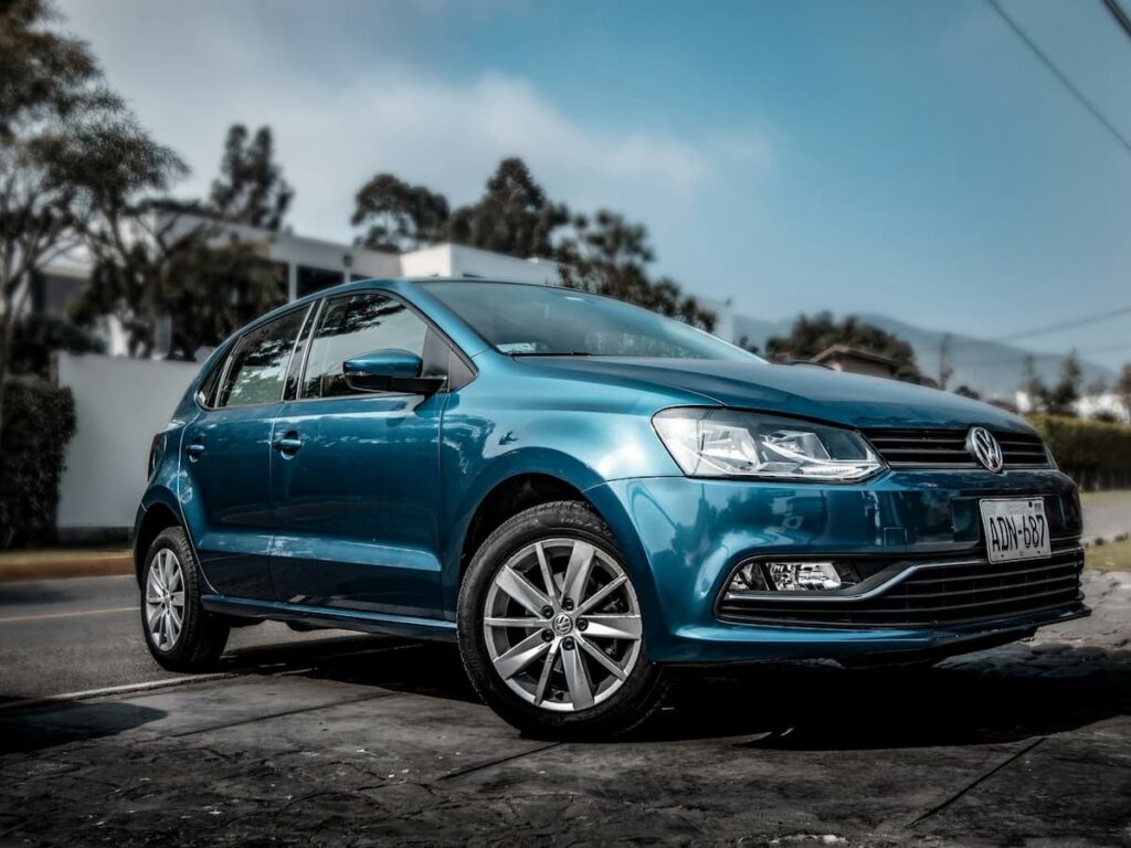 a blue hatchback that has sentimental value